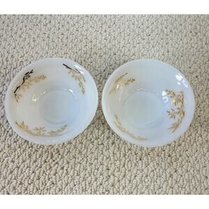 Federal Glass Golden Glory Small Dessert Bowls Lot of 2 White Gold 1950s-1960s